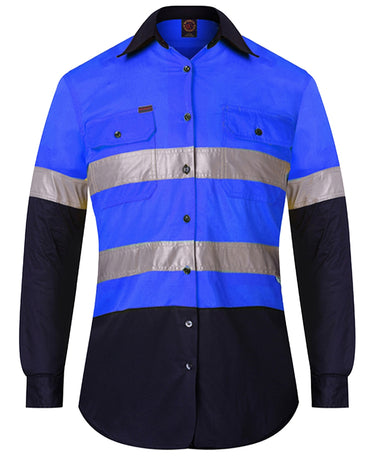 Ritemate Women's 2 Tone Vented Open Front L/W L/S Shirt 50MM Reflective Tape - RM208V2R