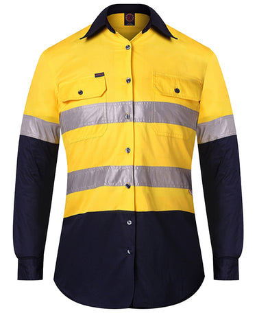 Ritemate Women's 2 Tone Vented Open Front L/W L/S Shirt 50MM Reflective Tape - RM208V2R