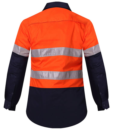 Ritemate Women's 2 Tone Vented Open Front L/W L/S Shirt 50MM Reflective Tape - RM208V2R