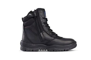 Mongrel 251020 High‑Leg ZipSider Safety Boot – Black Leather, Steel Toe