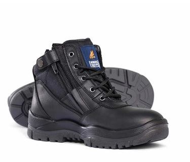 Mongrel 261020 Low‑Cut ZipSider Safety Boot – Black Leather, Steel Toe