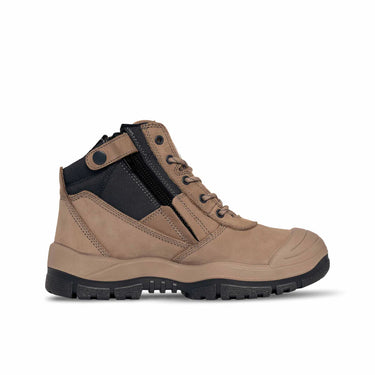 Mongrel 461060 Zipsider Safety Boots Stone – Steel Toe, ToughSider Sole, Scuff Cap