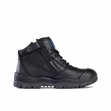 Mongrel 461020 Zipsider Safety Boots Black – Steel Toe, ToughSider Sole, Scuff Cap