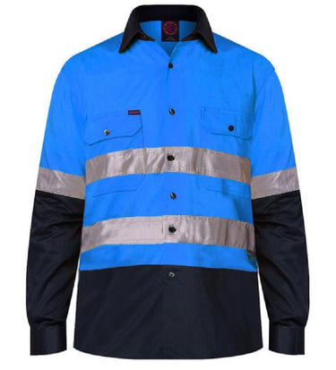 Ritemate 2 Tone Open Front Shirt L/S 50MM Reflective Tape - RM1050R